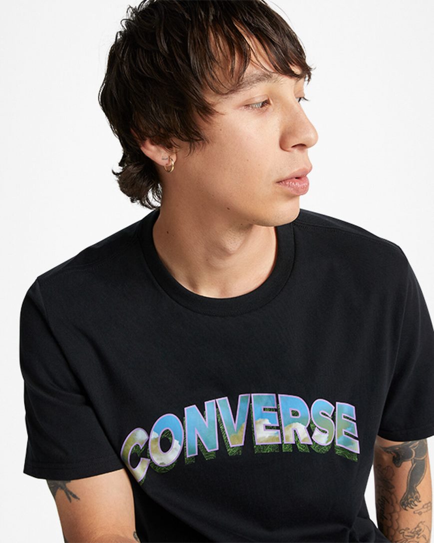 Pánské T-Shirts Converse Cloud Fill Logo Černé | CZ IB31L64